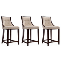 Manhattan Comfort - Tabouret de comptoir Fifth Avenue 19" traditionnel rembourré en similicuir - crème et noyer foncé - lot de 3-Tabouret de comptoir traditionnel avec dossier parfait pour une utilisation au bar et dans la cuisine. Ensemble de 3