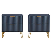 Manhattan Comfort DUMBO 20.07" Modern 2-Drawer Nightstand 2-Piece Set - Midnight Blue-Modern-Contemporary with a taste of Glam - Nightstand for Bedroom and Living Room Use. Set of 2