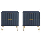 Manhattan Comfort - Table de nuit moderne DUMBO 51 cm à 2 tiroirs - Bleu Minuit - Lot de 2-Moderne-contemporain avec une touche de glamour - Table de nuit pour chambre et salon, lot de 2