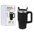Link Products - Gobelet à double paroi avec paille en plastique - Noir-Double Paroi