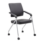 Nicer Furniture Foldable Vinyl Guest Chair with Casters - Set of 2-Silver powder coated metal finish frame