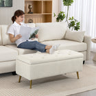 HOMCOM Steel Leg 43 Inch Large Storage Chest Ottoman Bench - Beige-Steel legs with anti-slip pads protect your floors from scratches;