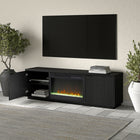 Hudson&Canal - Meuble TV Mansfield avec foyer en cristal de 26 pouces pour téléviseurs jusqu'à 78 pouces - Grain noir-Dimensions du produit : 15,5" L x 70" l x 22" H