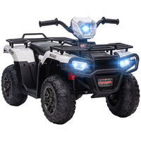 Aosom Kids 12V Battery Powered Ride-on ATV with Music, LED Lights and Treaded Tires - White-Features three LED headlights and music to provide a realistic riding experience 