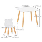 Qaba Kids Wooden Table and Chairs 3-Piece Set - Bear Design - White-Ideal for anywhere in the house such as bedroom and playroom 