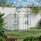 Outsunny - serre tunnel 19,5 pi x 10 pi x 6,5 pi avec porte en maille zippée à enrouler-Étagères pour accueillir vos pots de plantes, treillis mural pour faire pousser des plantes grimpantes ou suspendues  
