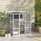 PawHut 70.5" H Outdoor Wooden Catio Cat House Enclosure - White-Multiple jump platforms, a bridge, and an inner resting box for playing and lounging 