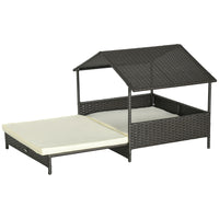 PawHut - Niche pour chien extensible en rotin pour extérieur et intérieur avec toit crème blanc-Couleur café foncé classique avec un design élégant, cette maison pour animaux apporte un style moderne à vos espaces intérieurs et extérieurs 