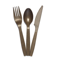 Eco Dinnerware Wrapped Cutlery Set - 300 Pack-Brown, Coffee bean chaff