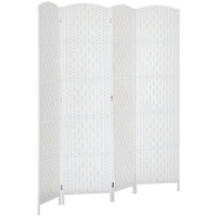 HOMCOM 4 Panels Hand-Woven Freestanding Room Divider for Home Office - White-Great for creating a personal space or dividing up large rooms
