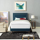 Modway Jessamine Fabric Twin Platform Bed with Round Splayed Legs - Azure-Ten Wood Support Slats 