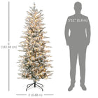 HOMCOM - Arbre de Noël artificiel floqué de 6 pi avec lumières jaune-Construction de charnières, conception de sections, branches ouvertes automatiquement, branches moulées faciles à façonner pour une installation rapide 