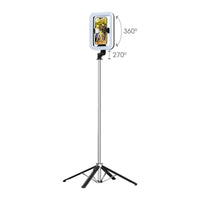 MyBat - Trépied Spotlight Pro - Support en acier inoxydable avec anneau LED 9" et télécommande sans fil - Argent-Anneau LED 9" - Éclairage puissant et uniforme pour toutes les situations