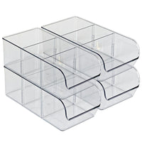 Azar - Petit bac de rangement empilable en plastique - Transparent - Paquet de 4-Ensemble de 4 bacs de rangement empilables