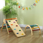 Qaba 5 in 1 Pikler Triangle Set with Ladder, Ramp, Arch - Multicolour-Slide angle adjustment provides versatile play options 