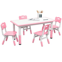 Qaba Kids Adjustable Height Table and Chairs 5-Piece Set - Pink-5-piece set, includes a table and four chairs 