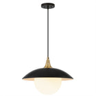 Hudson&Canal - Suspension Alvia de 37,8 cm de large, Hudson&Canal, avec abat-jour en métal et verre - Noir mat, laiton et blanc-Associé à un bol/globe noir mat en métal et abat-jour en verre