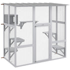 PawHut - Enclos extérieur pour chat en bois - 67,7 po L x 35,4 po l x 70,5 po H - blanc-Installation contre le mur, connexion intérieur et extérieur 