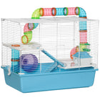 PawHut 23" 3-Tier Hamster Cage with Wheel and Water Bottle - Light Blue-Tubing system with multiple separate straight or curved pipes