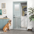 PawHut Dog Gate Walk Through Pet Gate with Small Door - 30"-41" W x 38" H-Features automatic and double locking, single-handed operation