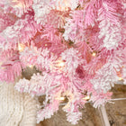 HOMCOM - Sapin de Noël artificiel forme crayon enneigé pré-illuminé - ouverture automatique - rose et blanc-Les branches ignifuges ne risquent pas de prendre feu ou de causer de graves dommages domestiques 
