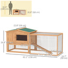 PawHut - Clapier en bois pour lapin, cage à lapin, poulailler avec enclos - 62,25 po L x 22,75 po l x 26,75 po H-Structure en bois de sapin massif avec peinture résistante à l'eau et toit en asphalte incliné pour une utilisation en extérieur 