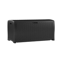 Suncast - Coffre de terrasse en résine tressée 99 gal - Noir-La construction en résine toutes saisons offre une résistance à l’eau et une protection contre les rayons UV.