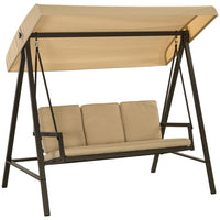 Outsunny - chaise balançoire de patio 3 places avec auvent réglable, coussins amovibles et cadre en acier-Cadre en acier solide avec revêtement en poudre supportant 794 lb (360 kg), pouvant accueillir trois adultes
