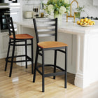 Flash Furniture HERCULES Series Black Ladder Back Metal Restaurant Barstool - Natural Wood Seat - 2 Pack-Natural Finished Wood Seat