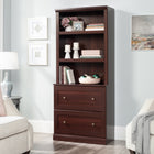Sauder Bookcase with Drawers - Select Cherry-Spacious storage: Two large drawers with metal runners and safety stops. Two adjustable shelves for flexible storage options. Each adjustable shelf has a maximum weight capacity of 25 lb