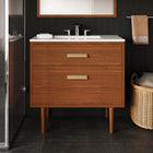 Modway Cassia 36" Bathroom Vanity - Natural/White-Spacious Bottom Drawer