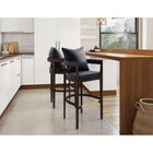 Manhattan Comfort Ritz 22" Mid-Century Modern Faux Leather Upholstered Bar Stool - Black and Dark Walnut - 2 Pack-Made of Beech Wood with Rich Walnut Finish