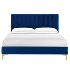 Modway - Yasmine Lit plateforme complet en velours haute performance avec capitonnage vertical et pieds en métal doré - Marine-Pieds en métal doré avec capuchons de pied