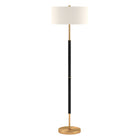 Hudson&Canal Simone 2-Light Floor Lamp with Fabric Shade - Matte Black/Brass/White-Industrial design for your living room, office space, bedroom, or reading nook