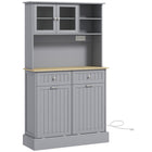 HOMCOM 68" H Kitchen Pantry Cabinet with Charging Station - Grey-Storage consisting of an enclosed cabinet, 2 open shelves, 2 large drawers, a spacious countertop, and 2 tilt-out cabinets 