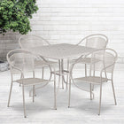 Table de jardin carrée de 35,5 po en acier gris clair et 4 chaises au dossier rond, intérieur/extérieur [CO-35SQ-03CHR4-SIL-GG]-Revêtement thermolaqué gris