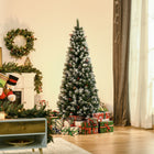 HOMCOM 6' Snow-Flocked Pencil Christmas Tree with Pine Cones and Berries - Green-The tree is sprayed with artificial snow for a wintry ambiance 