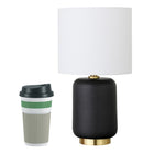 Hudson&Canal - Lampe de table en céramique Lambert de 38 cm de haut avec abat-jour en tissu, - Noir mat/blanc-Associé à un abat-jour tambour en tissu blanc mousseline