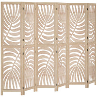 HOMCOM 6 Panel Palm Leaf Design Freestanding Room Divider for Home Office Bedroom - Natural Wood Finish-Detachable top and bottom form two independent dividers 
