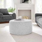 Modway - Callum Grand tissu rond tissé en bruyère de 29" Rembourré Ottoman - Tissage à bruyère gris clair-Pieds en plastique