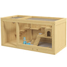 PawHut Large Wooden Hamster Cage with Pull-out Tray, Seesaws & Ladder-Multi-level design with layered platforms and a ladder to expand the activity area