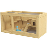 PawHut - Grande Cage à Hamster en Bois avec Bac Amovible, Balançoires et Échelle-Conception à plusieurs niveaux avec des plateformes superposées et une échelle pour agrandir la zone d'activité