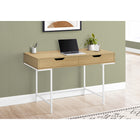 Monarch Specialties 7569 48" Computer Desk - Natural/White Metal-Metal base in a white finish provides stability and includes slender metal legs that are recessed under the rectangular desktop