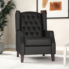 HOMCOM - Fauteuil d’appoint en similicuir avec pieds en bois - rembourrage épais pour salon - noir-Le dossier à oreilles capitonné de boutons apporte un charme d’antan  
