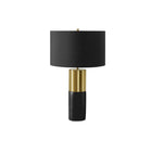 Monarch Specialties 25" H Contemporary Table Lamp - Black Concrete / Black Shade-This contemporary and stylish 25"h table lamp is designed with an elegant cylinder base crafted in a smooth black concrete and gold metal, topped with a simple black fabric drum shade, and finished with a gold finial