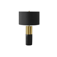 Monarch Specialties 25" H Contemporary Table Lamp - Black Concrete / Black Shade-This contemporary and stylish 25"h table lamp is designed with an elegant cylinder base crafted in a smooth black concrete and gold metal, topped with a simple black fabric drum shade, and finished with a gold finial