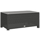 Outsunny - Table basse en rotin avec plateau en verre trempé pour jardin et terrasse extérieur, gris foncé-Idéal pour une utilisation en intérieur ou en extérieur comme table basse