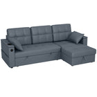 HOMCOM Pull Out Sleeper Sofa Bed with USB Ports and Chaise Storage - Dark Grey-Converts easily from left-hand or right-hand L-shaped sofa to guest bed with pull-out design with wheels, saves space
