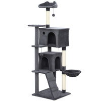 PawHut - Arbre à chat 63 po avec poteaux à griffer en sisal, condos - gris foncé-Comprend un condo, un hamac et des plateformes, répondant à tous les besoins de votre chat 
