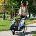 Aosom - Remorque de vélo 2 places pour enfants 2-en-1 poussette double pour bébé - bleu-Comprend plusieurs portes et fenêtres en maille zippées pour la ventilation 